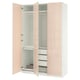 Light peach PAX wardrobe, two doors open revealing interior shelves and drawers.