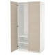 PAX wardrobe, beige. Modern, tall, rectangular. Soft-closing hinges, two doors, shelves inside.