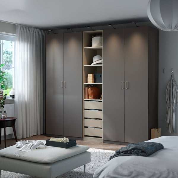 PAX / FORSAND Wardrobe combination, dark grey grey-beige/dark grey, 250x60x236 cm