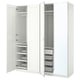 Option: A white IKEA PAX wardrobe with open sections revealing shelves, drawers, and hanging space.