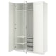 White PAX wardrobe with mirror doors and adjustable shelves.