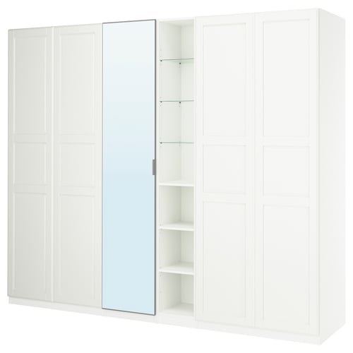 PAX / KAMMARTORP/TYSSEDAL Wardrobe combination, white mirror glass/grey white, 285x60x236 cm
