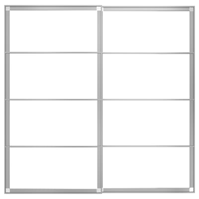 A modular PAX wardrobe frame, silver, with multiple sections ready for panels.