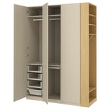 PAX / REINSVOLL Wardrobe combination, grey-beige grey-beige/oak effect, 170x60x236 cm