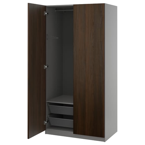 PAX / STORKLINTA Wardrobe combination, dark grey/dark brown stained oak effect, 100x60x201 cm