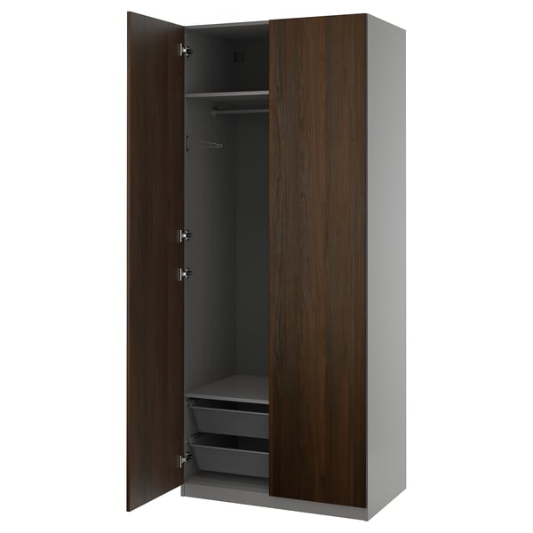 PAX / STORKLINTA Wardrobe combination, dark grey/dark brown stained oak effect, 100x60x236 cm