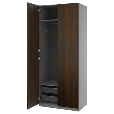 PAX / STORKLINTA Wardrobe combination, dark grey/dark brown stained oak effect, 100x60x236 cm