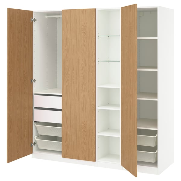 PAX / STORKLINTA Wardrobe combination, white oak effect/white, 185x60x201 cm