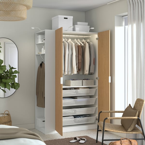 PAX / STORKLINTA Wardrobe combination, white oak effect/white, 120x60x201 cm