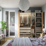 PAX / STORKLINTA Wardrobe combination, white oak effect/white, 185x60x201 cm