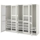 Option: White PAX wardrobe with glass doors, multiple drawers, and shelves. Modern design for organized storage.