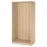 Empty oak PAX wardrobe frame, simple design, ready for assembly.