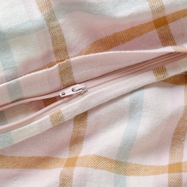PEROVSKIA Duvet cover and 2 pillowcases, pale pink/check, 240x220/80x80 cm