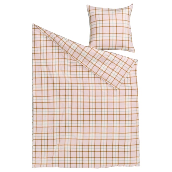 PEROVSKIA pink plaid bedding, recycled cotton, square shape, chequered design.