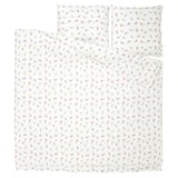Elegant PILDVÄRGMAL white floral bedding set with seersucker texture, featuring small colorful blooms, soft cotton-viscose blend.