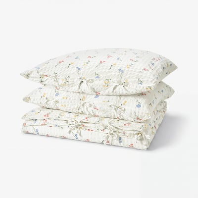 PILDVÄRGMAL Duvet cover and 2 pillowcases, white/floral pattern, 240x220/80x80 cm