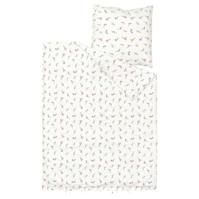 Floral duvet set in white with tie closures. Cotton and viscose for comfort.