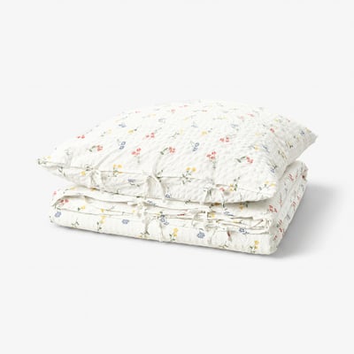 PILDVÄRGMAL Duvet cover and pillowcase, white/floral pattern, 140x200/80x80 cm