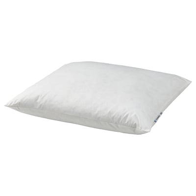 A white PILSPINNARE pillow. Its rectangular with a soft cotton cover and feather filling. Ideal for stomach sleepers, it has a low profile.