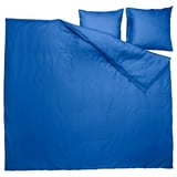 Bright blue duvet set; includes cover and pillows, smooth, recycled polyester-viscose blend, clean design.