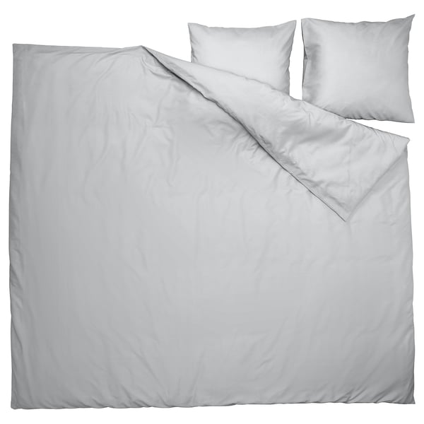 Wavelengths PILTANDVINGE bed set, light grey, recycled polyester blend, rectangular, solid color.