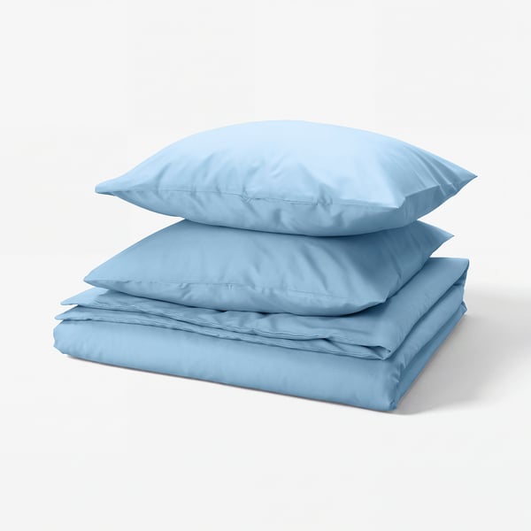 Sky blue bedding set - light, recycled blend, clean design.