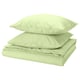 Light green PILTANDVINGE bedsheets. Set includes flat and two pillows. Smooth polyester-viscose blend.