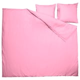 Bright pink bedding set displayed neatly, including duvet cover and pillowcases.