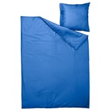Bright blue bedding set: duvet & pillow in recycled poly/viscose blend.