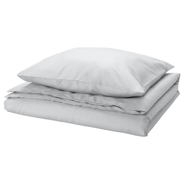 PILTANDVINGE gray duvet set, smooth recycled polyester/viscose, rectangular with button closure.