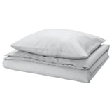 PILTANDVINGE gray duvet set, smooth recycled polyester/viscose, rectangular with button closure.