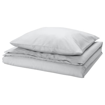 PILTANDVINGE gray duvet set, smooth recycled polyester/viscose, rectangular with button closure.