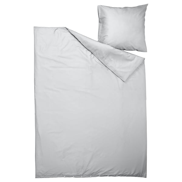 Gray recycled bed linen set - duvet & pillows, smooth finish, envelope closure