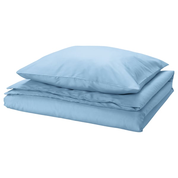 PILTANDVINGE bedding set in blue, folded, rectangular and solid colour. Made from recycled polyester and viscose.