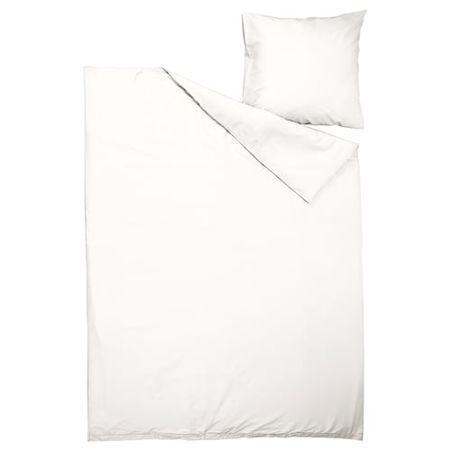 White PILTANDVINGE duvet & pillow set, smooth polyester-viscose, clean design.
