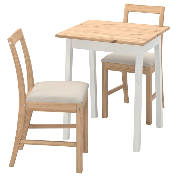 PINNTORP light wood & white dining set, includes table, 2 chairs with padded seats.