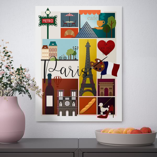 PJÄTTERYD paris art print, framed, colorful fruits & flowers.