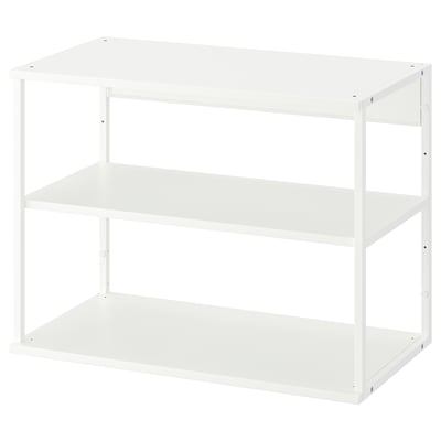 White PLATSA shelf unit, 2-tier, metal and particleboard, minimalist design.
