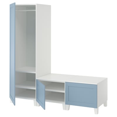 PLATSA Wardrobe with 3 doors, white/Sannidal blue, 180x57x191 cm