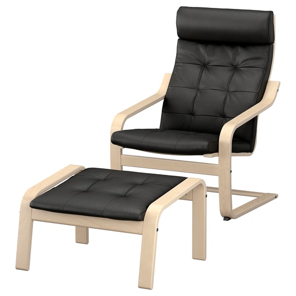 POÄNG Armchair and footstool, birch veneer/Grann black