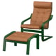 POÄNG Armchair and footstool, dark green/Grann golden-brown