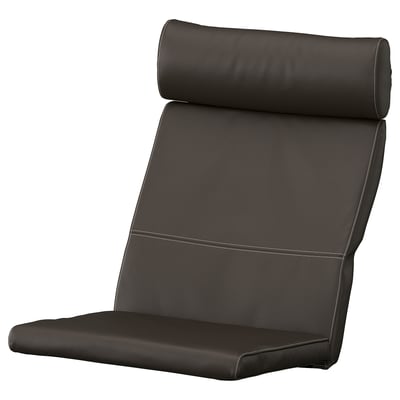 POÄNG armchair cushion, black leather with headrest, soft and durable.