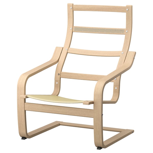 Light wood POÄNG chair, light brown, curved back & armrests, minimalist design.