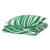 PORTLAKMÅLLA green-white striped bedding set, zebra-like pattern, rectangular shape, soft cotton-viscose blend.