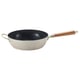 PUCKELLAX frying pan in grey with black interior, wooden handle, non-stick, round.