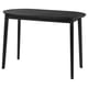 A sleek, black RÄVSTEN counter-height dining table with a smooth oval top and tapered solid wood legs, perfect for modern spaces.