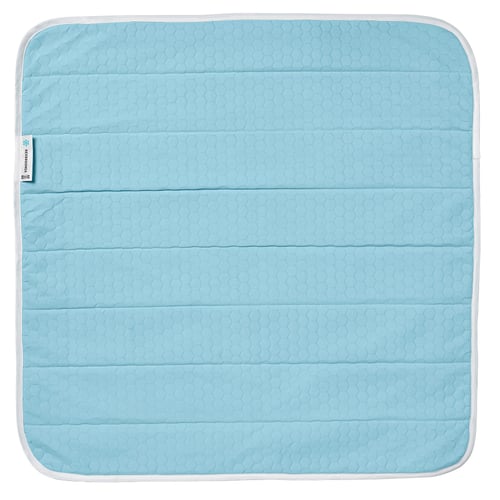 This is a light blue, square-shaped REXBEGONIA cooling pad with a honeycomb pattern and white trim.