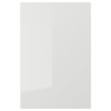 White glossy kitchen cabinet door, straight lines, durable plastic, sparkling finish.