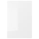 A sleek, white, high-gloss RINGHULT kitchen cabinet door with square edges and modern design.