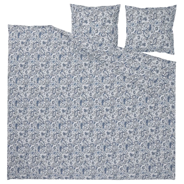 Paisley-patterned bedding set in blue. Made of cotton & viscose, includes duvet & pillows.